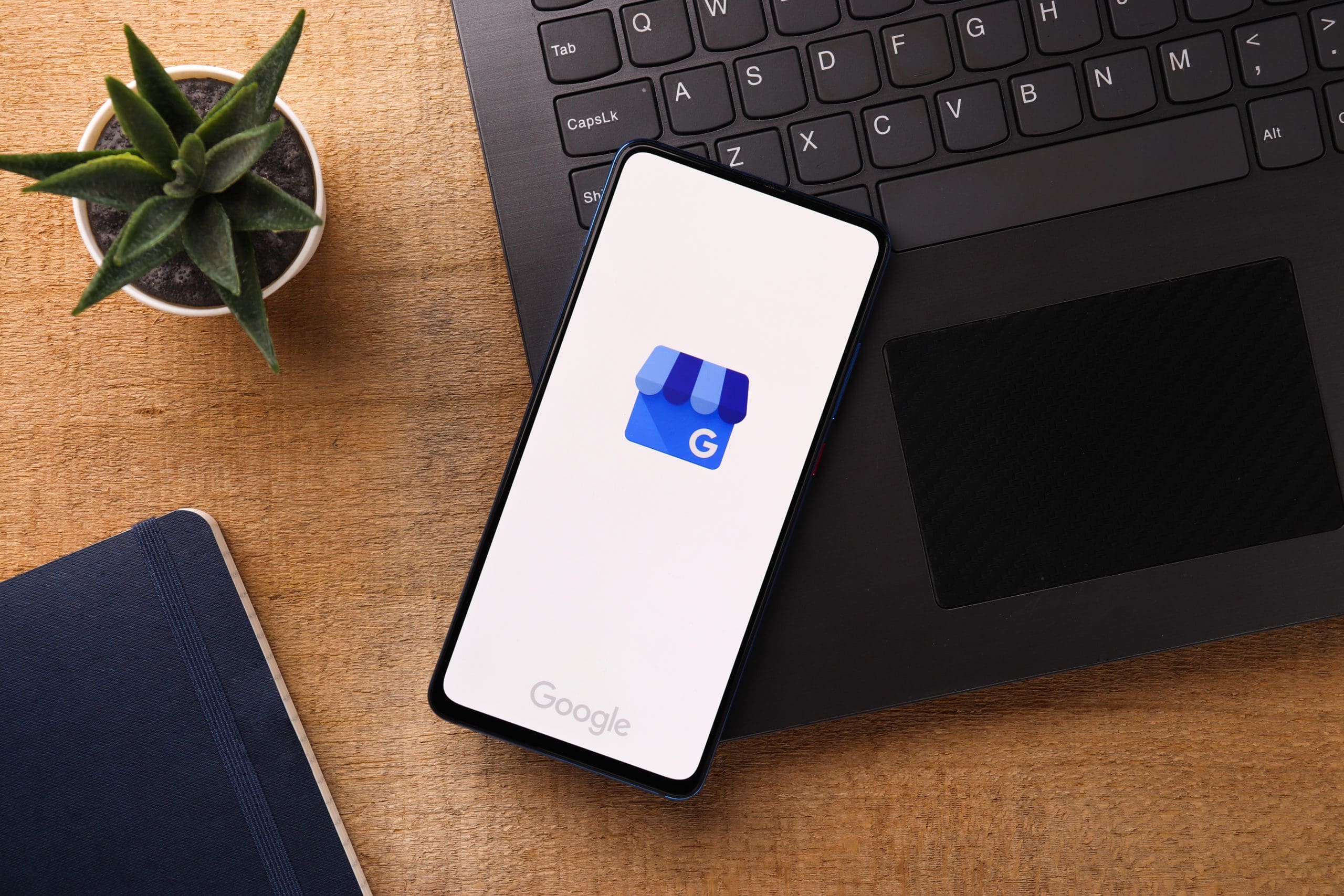 Google My Business logo on phone screen stock image